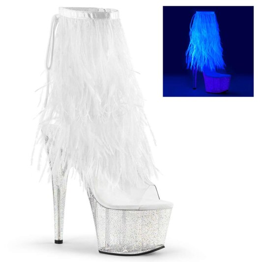 Pleaser ADORE-1017MFF Stivaletti - Trasparente-Marabou Bianco/Trasparente-Glitter