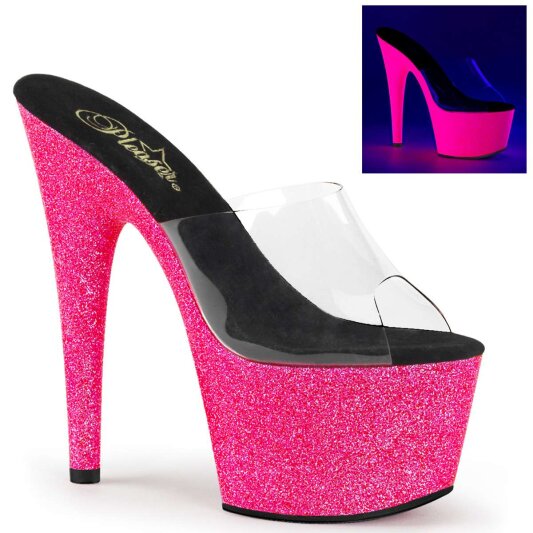 Pleaser Mules ADORE-701UVG Trasparente/Neon-Rosa Acceso Glitter