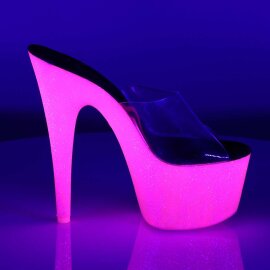Pleaser Mules ADORE-701UVG Trasparente/Neon-Rosa Acceso Glitter