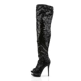 Pleaser BLONDIE-R-3011 Stivali Sopra Il Ginocchio - Nero Glitter/Nero