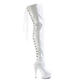 Pleaser DELIGHT-3063 Stivali Sopra Il Ginocchio - Vernice Elasticizzato Bianco/Bianco