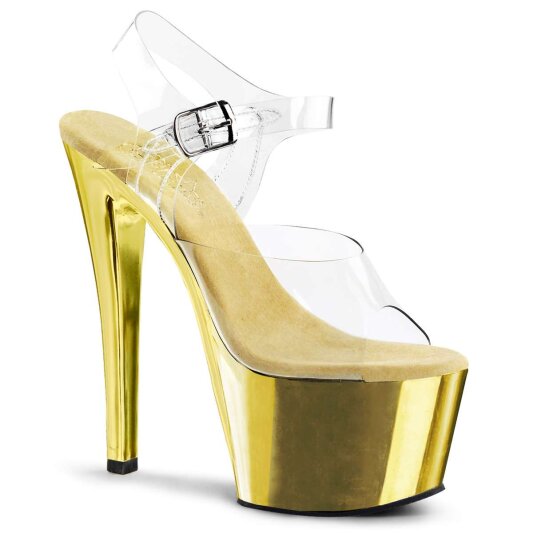 Pleaser Sandali SKY-308 Trasparente/Dorato Cromato