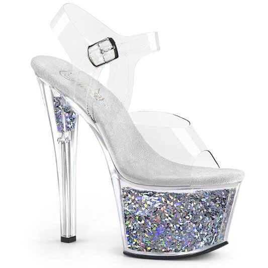 Pleaser Sandali SKY-308GF Trasparente/Argento Multi Glitter