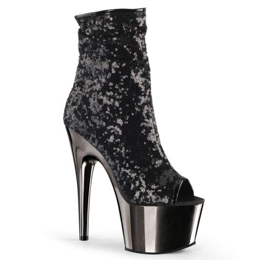 Pleaser ADORE-1008SQ Stivaletti - Glitter Nero/Peltro Scuro Cromato EU-41 / US-11
