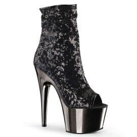 Pleaser ADORE-1008SQ Stivaletti - Glitter Nero/Peltro Scuro Cromato EU-41 / US-11