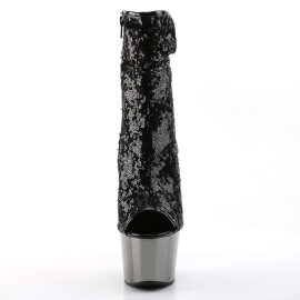 Pleaser ADORE-1008SQ Stivaletti - Glitter Nero/Peltro Scuro Cromato EU-41 / US-11