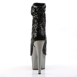Pleaser ADORE-1008SQ Stivaletti - Glitter Nero/Peltro Scuro Cromato EU-41 / US-11