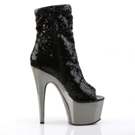 Pleaser ADORE-1008SQ Stivaletti - Glitter Nero/Peltro Scuro Cromato EU-41 / US-11