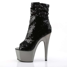 Pleaser ADORE-1008SQ Stivaletti - Glitter Nero/Peltro Scuro Cromato EU-35 / US-5