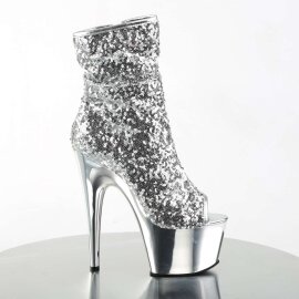 Pleaser ADORE-1008SQ Stivaletti - Glitter Argento/Argento Cromato EU-35 / US-5