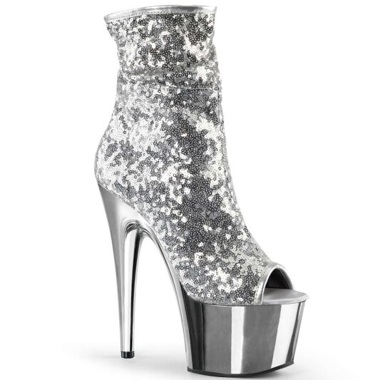Pleaser ADORE-1008SQ Stivaletti - Glitter Argento/Argento Cromato EU-37 / US-7