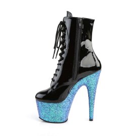 Pleaser ADORE-1020LG Stivaletti - Vernice Nero/Blu Glitter EU-35 / US-5