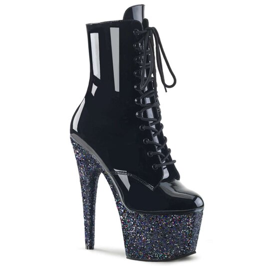 Pleaser ADORE-1020LG Stivaletti - Vernice Nero/Nero Multi Glitter EU-37 / US-7
