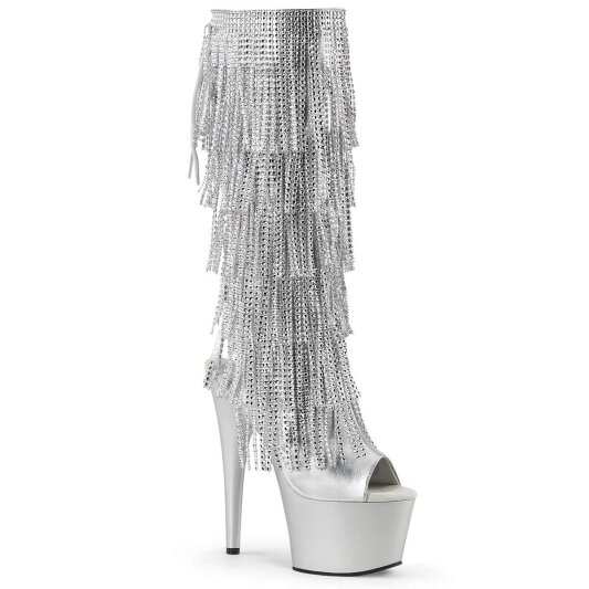 Pleaser ADORE-2024RSF Stivali - Ecopelle Argento Metal.Strass./Argento Opaco EU-35 / US-5