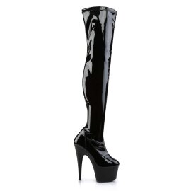 Pleaser ADORE-3000 Stivali Sopra Il Ginocchio Vernice Elasticizzato Nero/Nero EU-35 / US-5