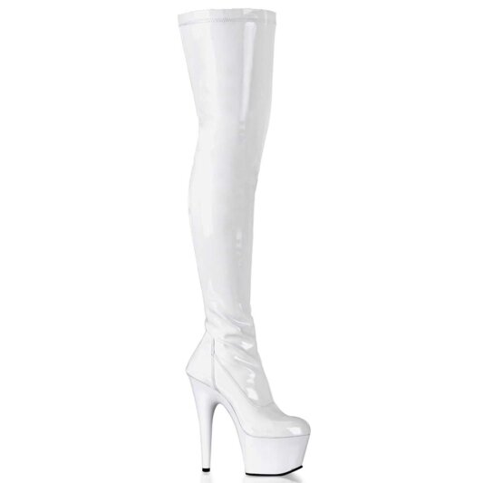 Pleaser ADORE-3000 Stivali Sopra Il Ginocchio Vernice Elasticizzato Bianco/Bianco EU-35 / US-5