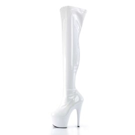 Pleaser ADORE-3000 Stivali Sopra Il Ginocchio Vernice Elasticizzato Bianco/Bianco EU-35 / US-5
