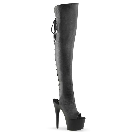 Pleaser ADORE-3019 ADORE-3002 Stivali Sopra Il Ginocchio Similpelle Nero/Nero Opaco EU-37 / US-7