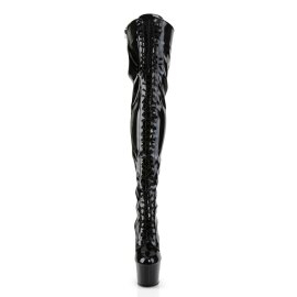 Pleaser ADORE-3023 ADORE-3002 Stivali Sopra Il Ginocchio Vernice Elasticizzato Nero/Nero EU-37 / US-7