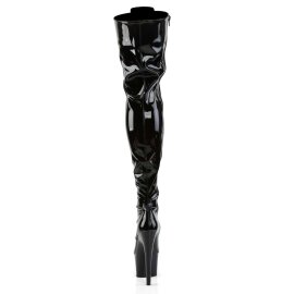 Pleaser ADORE-3023 ADORE-3002 Stivali Sopra Il Ginocchio Vernice Elasticizzato Nero/Nero EU-37 / US-7
