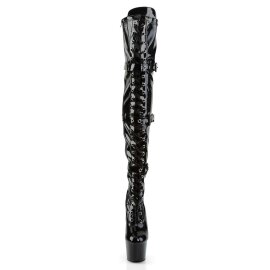 Pleaser ADORE-3028 Stivali Sopra Il Ginocchio Vernice Elasticizzato Nero/Nero EU-37 / US-7