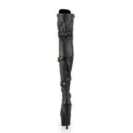 Pleaser ADORE-3028 Stivali Sopra Il Ginocchio Similpelle Elasticizzato Nero/Nero Opaco EU-35 / US-5