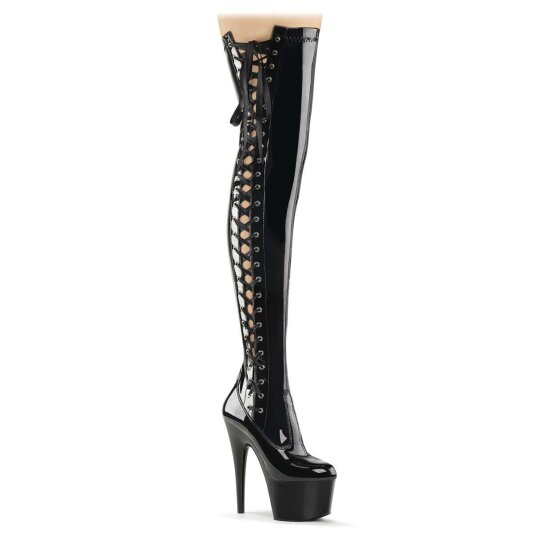 Pleaser ADORE-3050 ADORE-3002 Stivali Sopra Il Ginocchio Vernice Elasticizzato Nero/Nero EU-37 / US-7