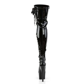 Pleaser ADORE-3050 ADORE-3002 Stivali Sopra Il Ginocchio Vernice Elasticizzato Nero/Nero EU-37 / US-7