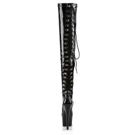 Pleaser ADORE-3063 ADORE-3002 Stivali Sopra Il Ginocchio Vernice Elasticizzato Nero/Nero EU-35 / US-5
