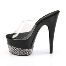 Pleaser Mules ADORE-701-3 Trasparente/Nero-Strass Peltro EU-35 / US-5