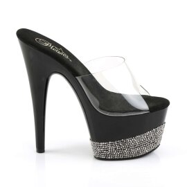 Pleaser Mules ADORE-701-3 Trasparente/Nero-Strass Peltro EU-35 / US-5