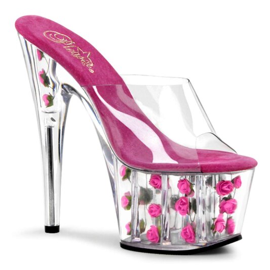 Pleaser Mules ADORE-701FL Trasparente/Fiori Rosa Acceso EU-35 / US-5
