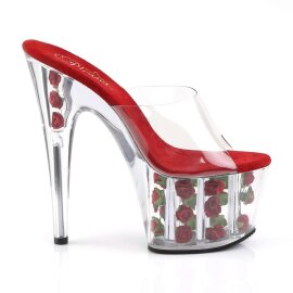 Pleaser Mules ADORE-701FL Trasparente/Fiori Rossi EU-35 / US-5