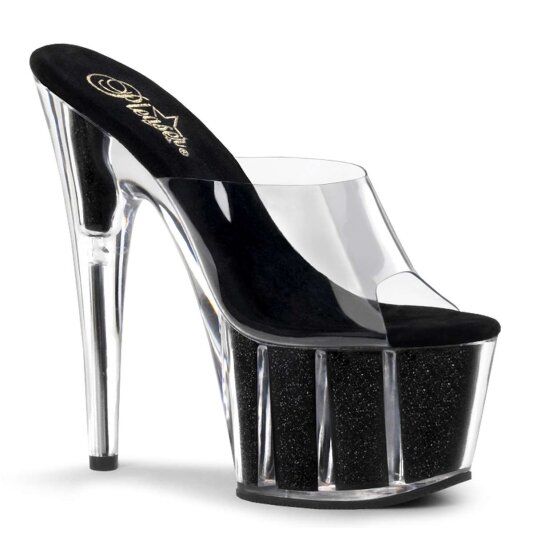 Pleaser Mules ADORE-701G Trasparente/Nero Glitter EU-35 / US-5