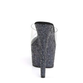 Pleaser Mules ADORE-701LG Trasparente/Nero Holo Glitter EU-35 / US-5