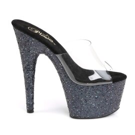 Pleaser Mules ADORE-701LG Trasparente/Nero Holo Glitter EU-35 / US-5