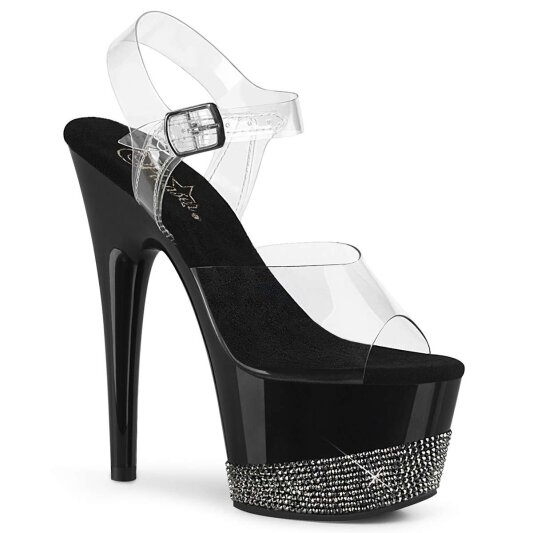 Pleaser Sandali ADORE-708-3 Trasparente/Nero-Strass Peltro EU-41 / US-11