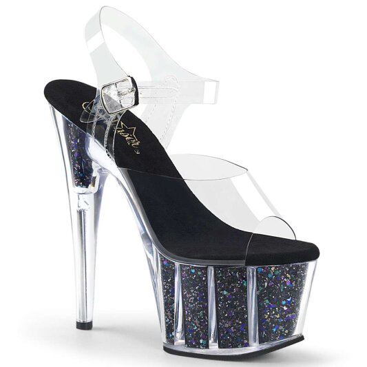 Pleaser Sandali ADORE-708CG Trasparente/Nero Glitter EU-35 / US-5