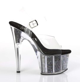 Pleaser Sandali ADORE-708CG Trasparente/Nero Glitter EU-35 / US-5