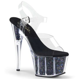 Pleaser Sandali ADORE-708CG Trasparente/Nero Glitter EU-37 / US-7