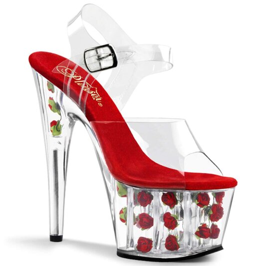 Pleaser Sandali ADORE-708FL Trasparente/Fiori Rossi EU-37 / US-7