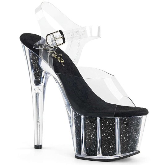 Pleaser Sandali ADORE-708G Trasparente/Nero Glitter EU-35 / US-5