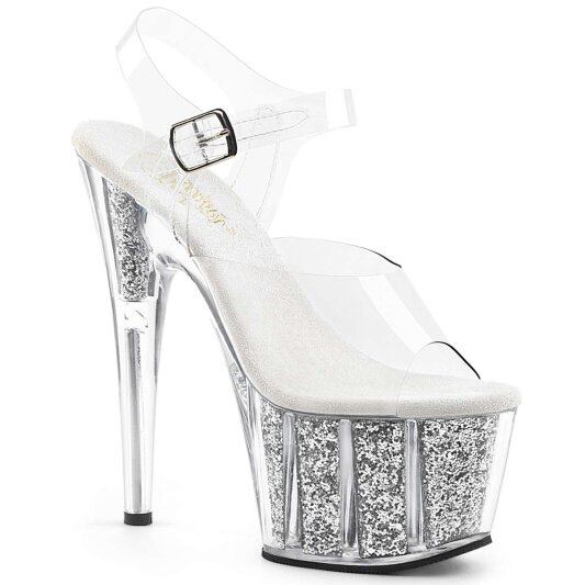 Pleaser Sandali ADORE-708G Trasparente/Argento Inserti Glitter EU-35 / US-5