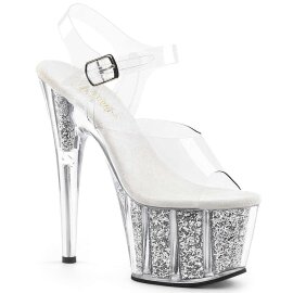 Pleaser Sandali ADORE-708G Trasparente/Argento Inserti Glitter EU-35 / US-5