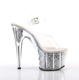 Pleaser Sandali ADORE-708G Trasparente/Argento Inserti Glitter EU-38 / US-8