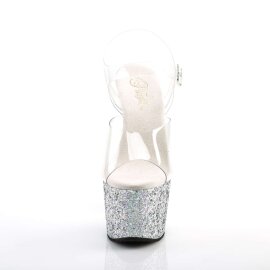 Pleaser Sandali ADORE-708LG Trasparente/Argento Multi Glitter EU-35 / US-5