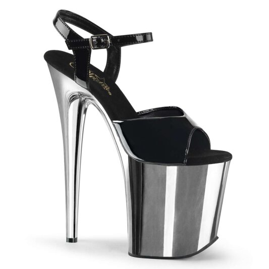 Pleaser Sandali FLAMINGO-809 Vernice Nero/Argento Cromato EU-37 / US-7