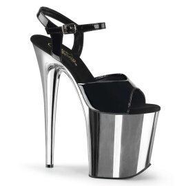 Pleaser Sandali FLAMINGO-809 Vernice Nero/Argento Cromato EU-37 / US-7