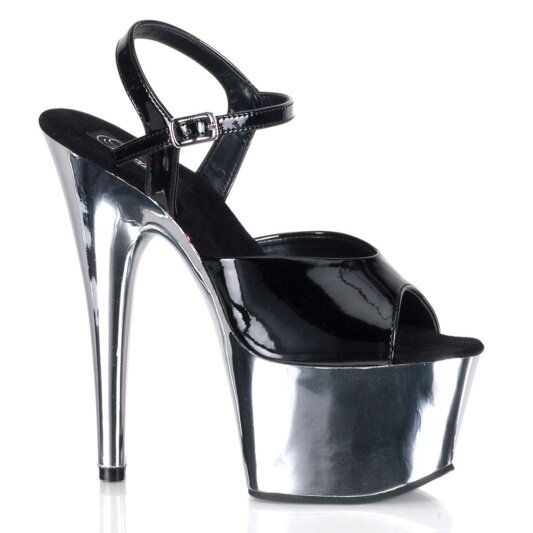 Pleaser Sandali ADORE-709 Vernice Nero/Argento Cromato EU-35 / US-5
