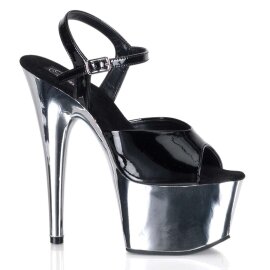 Pleaser Sandali ADORE-709 Vernice Nero/Argento Cromato EU-35 / US-5
